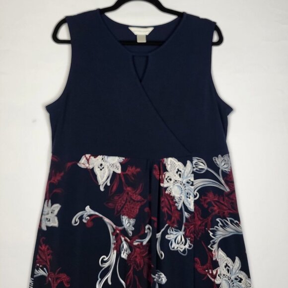 CJ Banks Faux Wrap Dress Blue Floral Women's Large Stretchy Maxi Boho Comfort - Picture 3 of 8